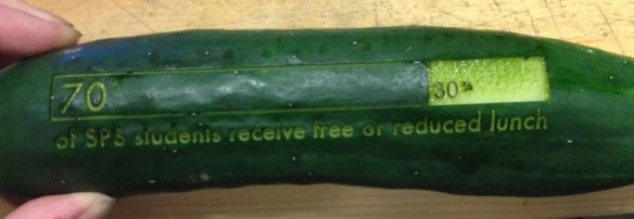"70% of Somerville Public School students receive free or reduced lunch" - laser-cut onto a cucumber